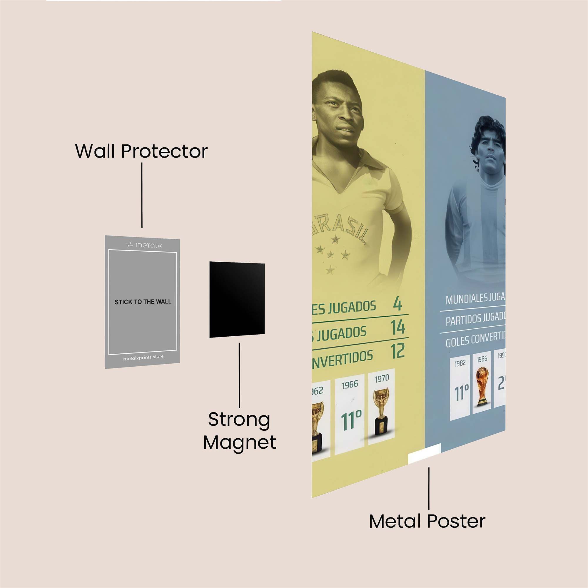 Pele Passionate, Maradona Majestic Safe Wall Magnetic / M