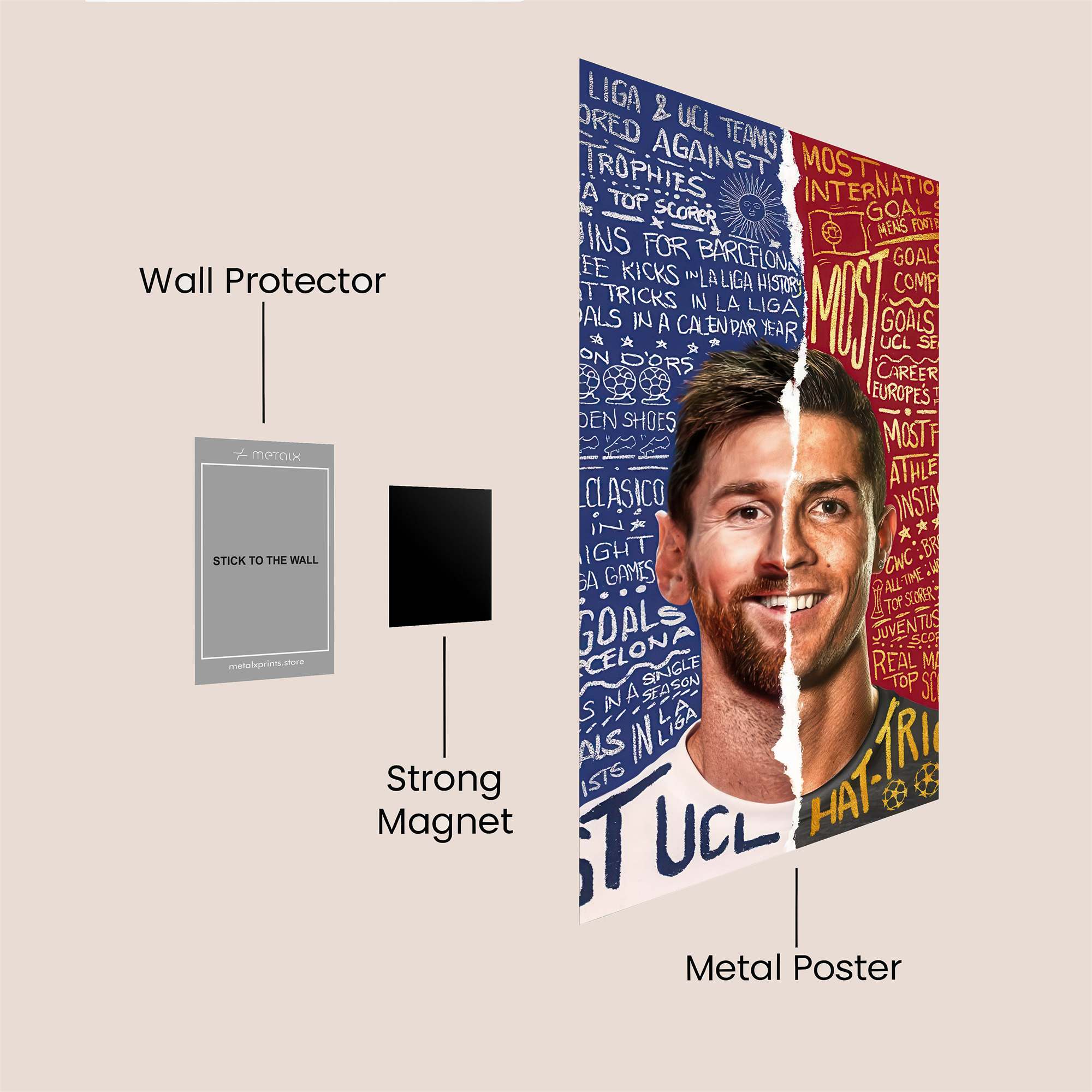 Messi Joyful, Ronaldo Intense Safe Wall Magnetic / M