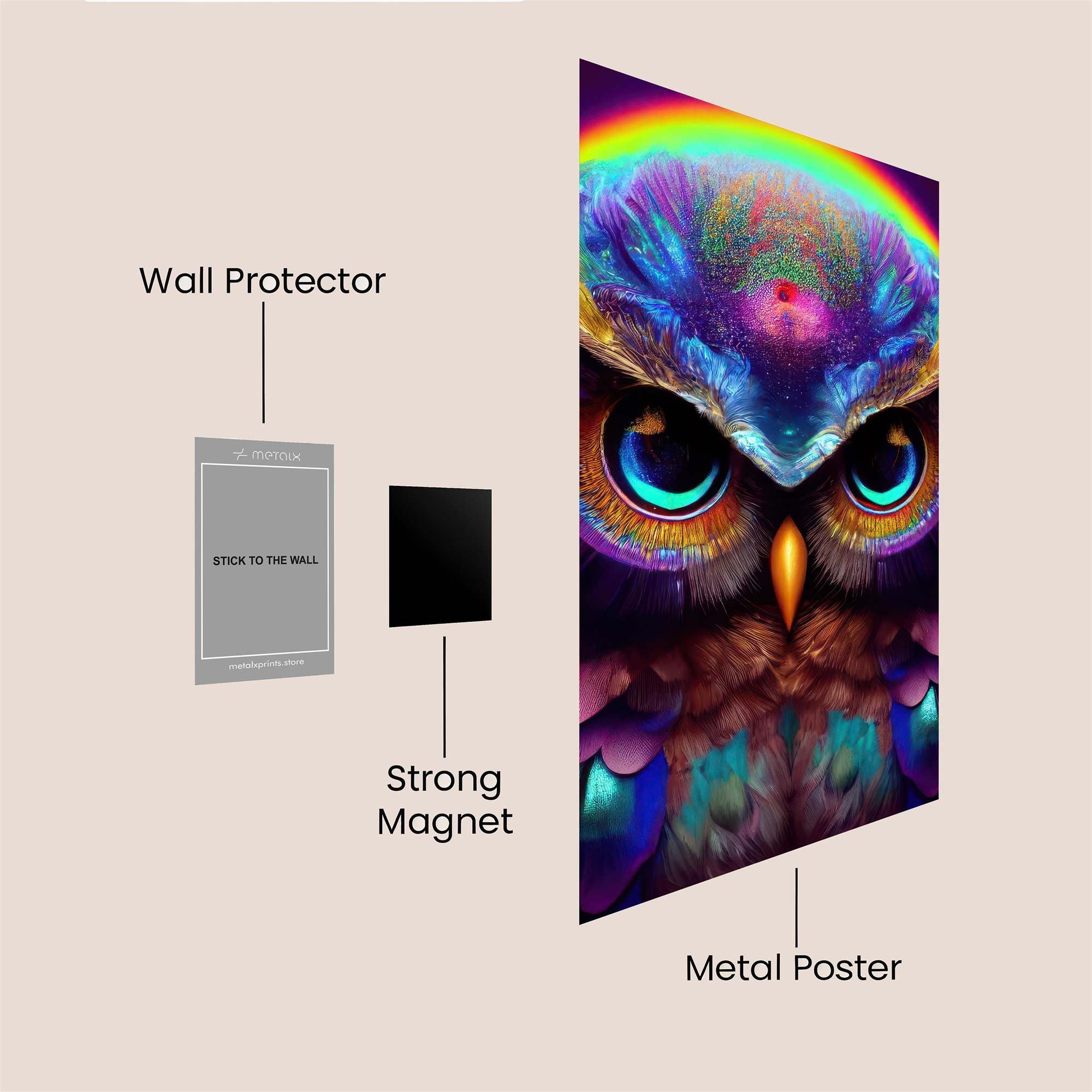 Rainbow Owl Safe Wall Magnetic / M