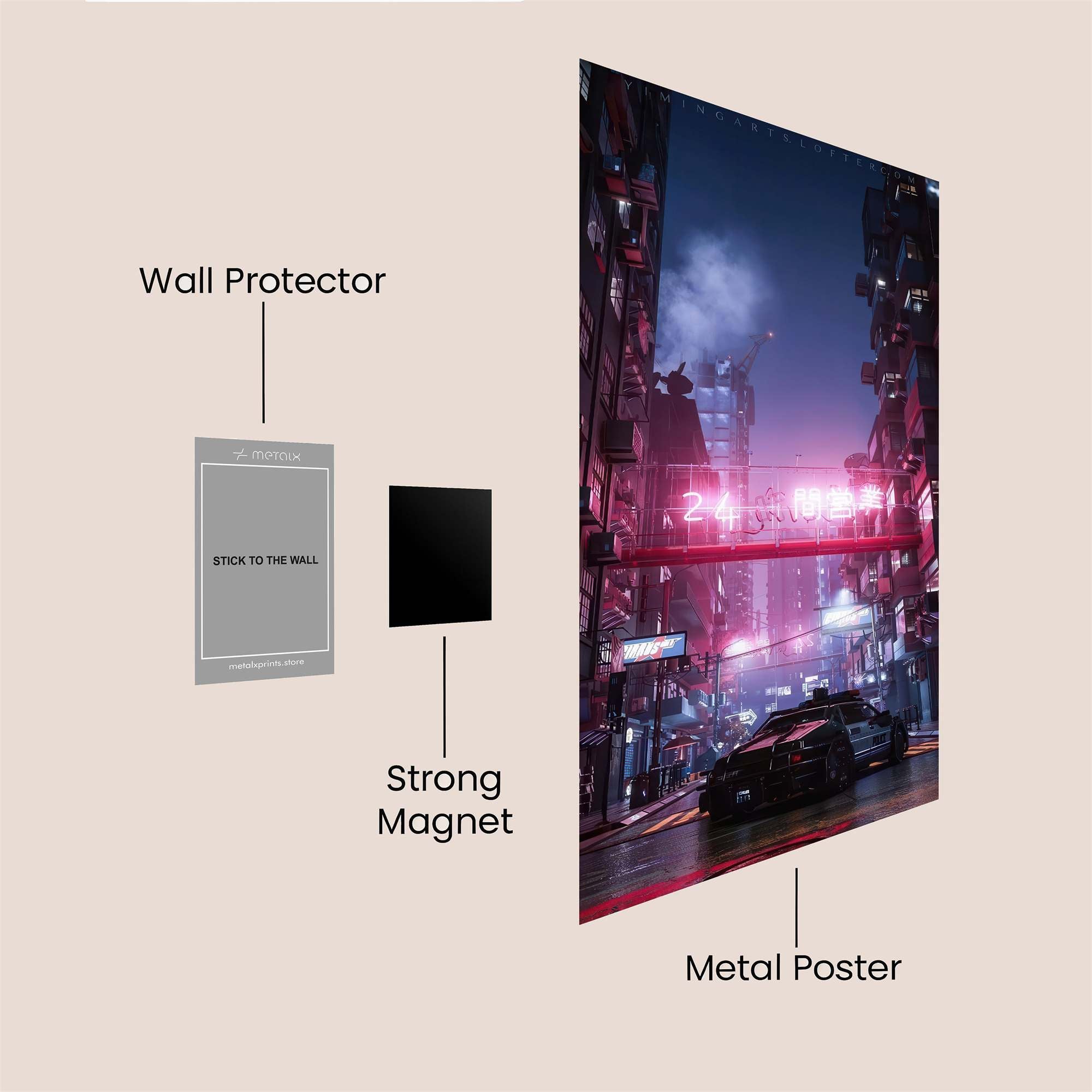 Neon Nightscape Safe Wall Magnetic / M