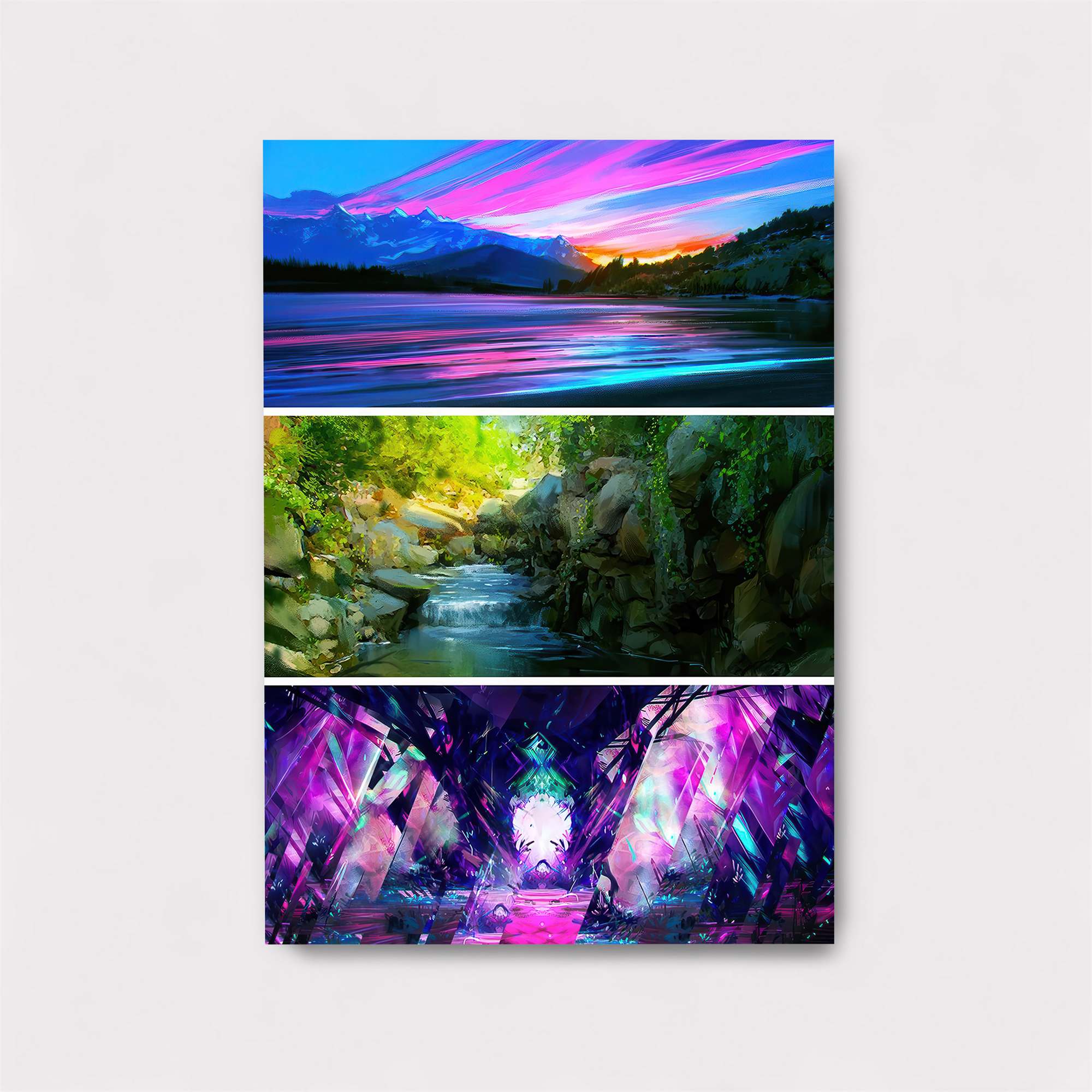 Sunset Serenity, Forest Flow, Crystal Cavern Safe Wall Magnetic / M