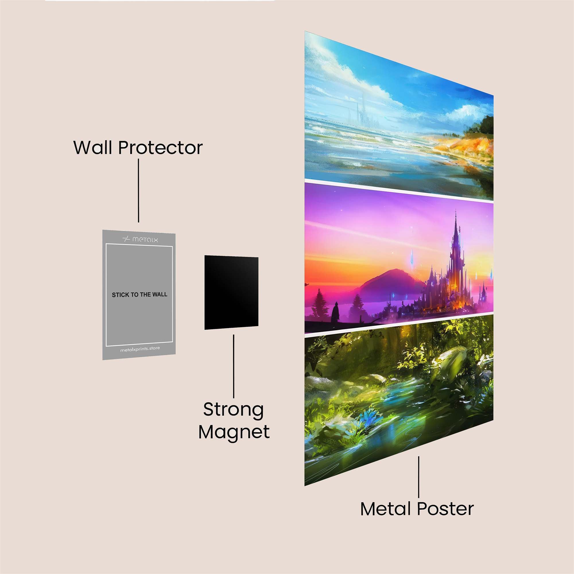 Seascape Serenity, Castle Dreamscape, Forest Enchantment Safe Wall Magnetic / M