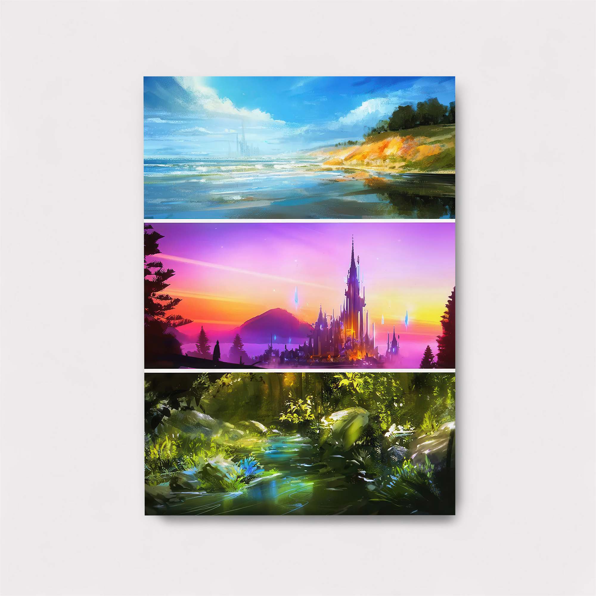 Seascape Serenity, Castle Dreamscape, Forest Enchantment Safe Wall Magnetic / M