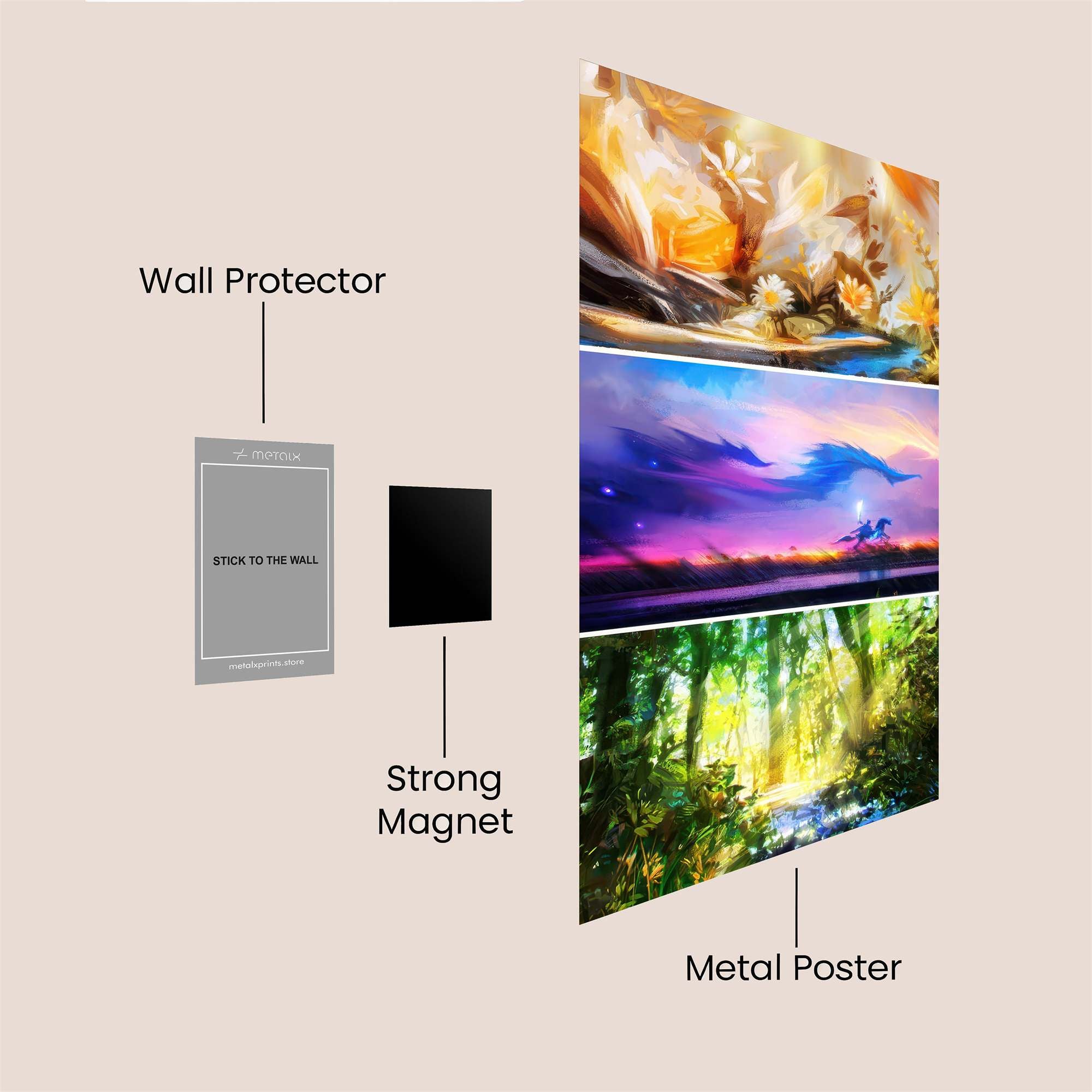 Floral Radiance, Dragon Dream, Forest Glow Safe Wall Magnetic / M