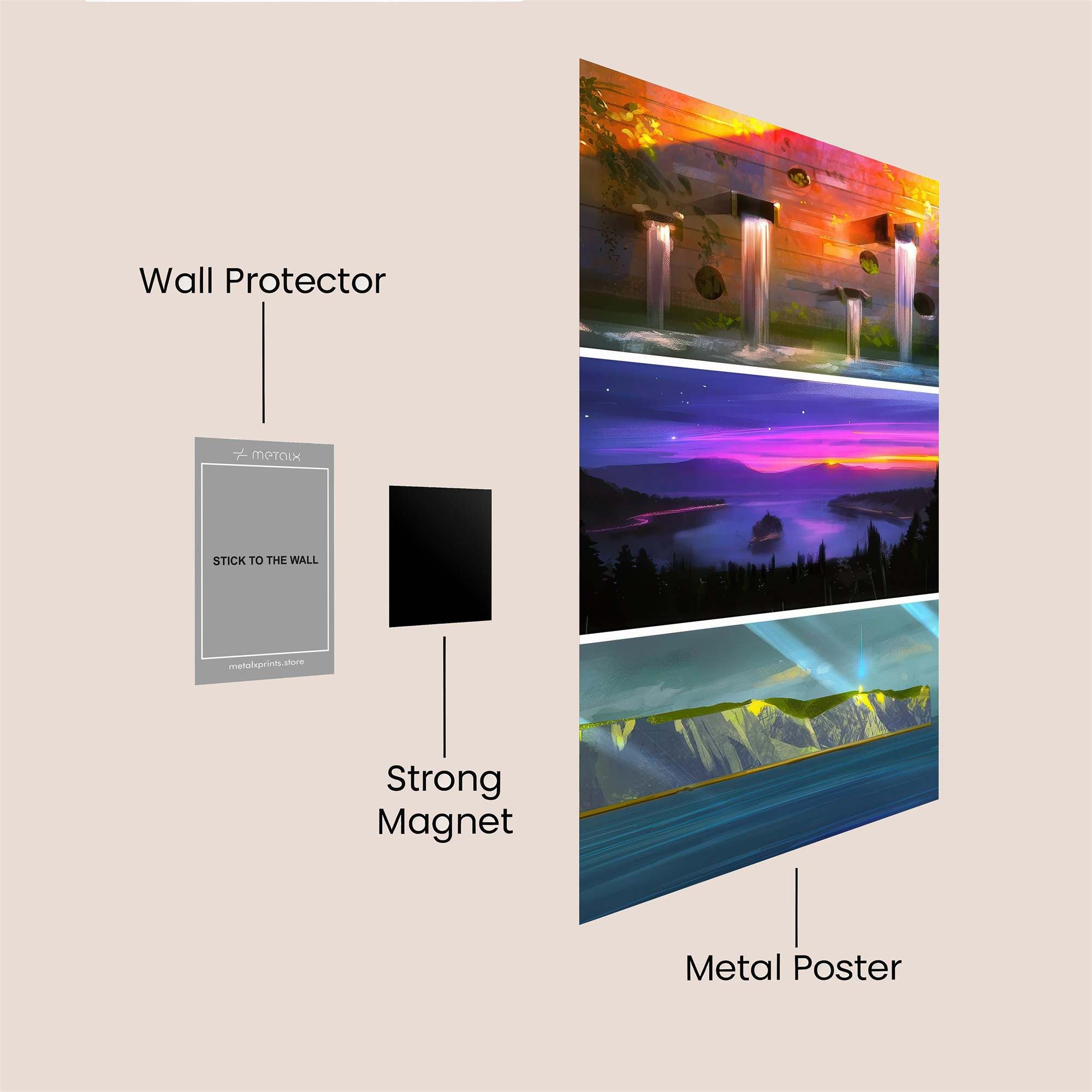 Waterfall Serenity, Twilight Majesty, Cliff Radiance Safe Wall Magnetic / M