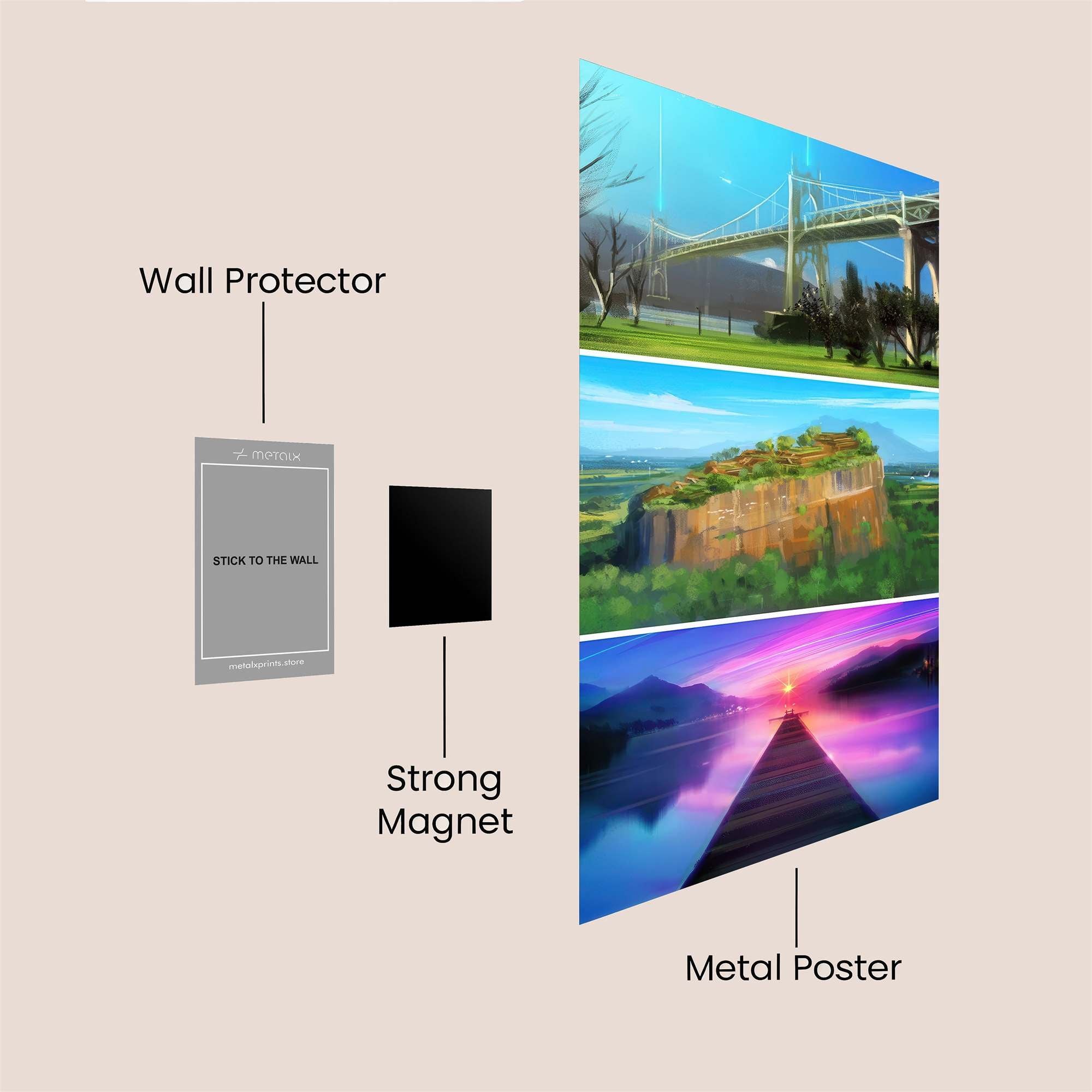 Bridge Serenity, Mesa Wonder, Dawn Tranquil Safe Wall Magnetic / M
