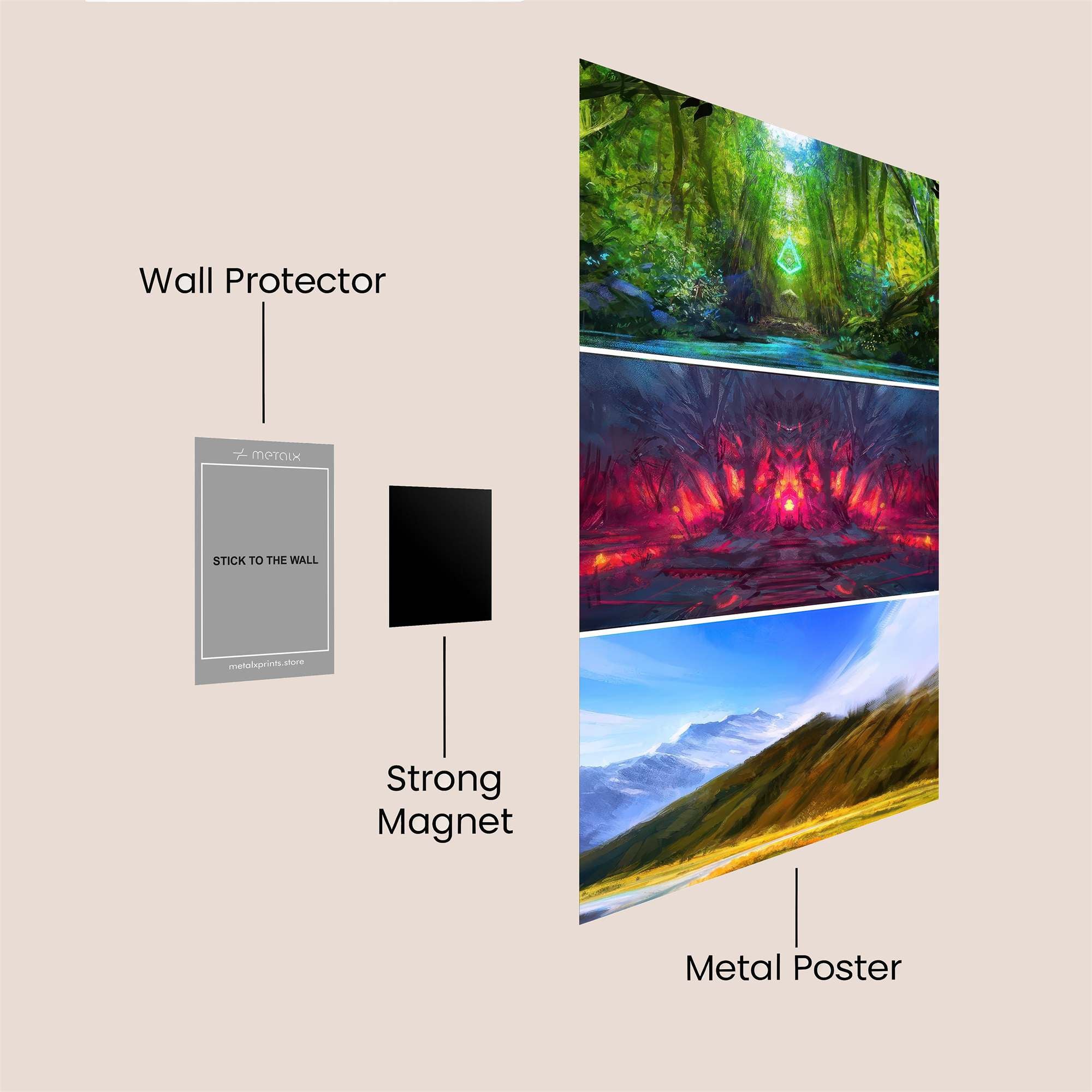 Forest Enchantment, Cave Inferno, Mountain Serenity Safe Wall Magnetic / M