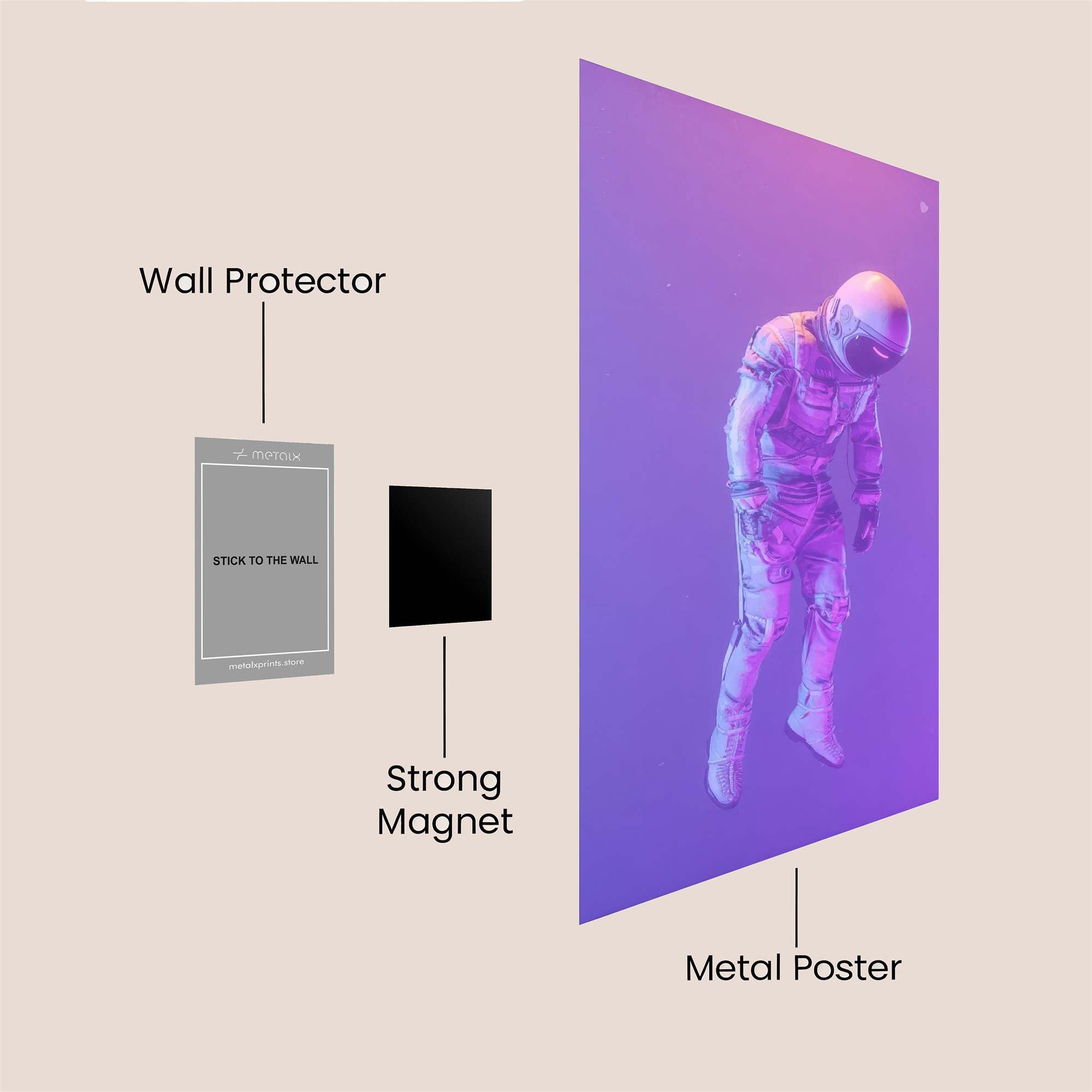 Astronaut Drifting Safe Wall Magnetic / M