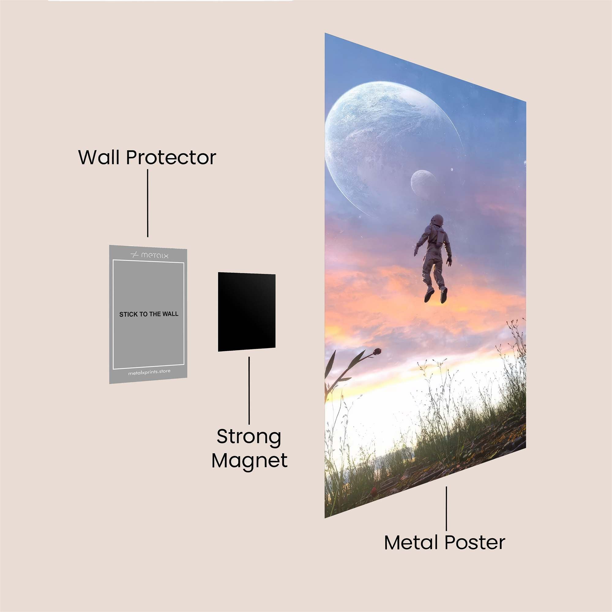 Astronaut Drifting Safe Wall Magnetic / M