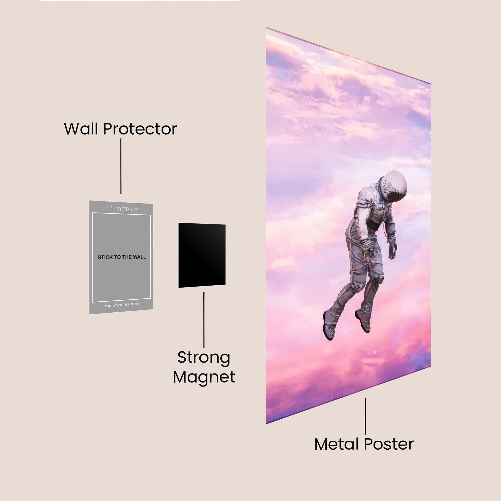 Astronaut Drifting Safe Wall Magnetic / M