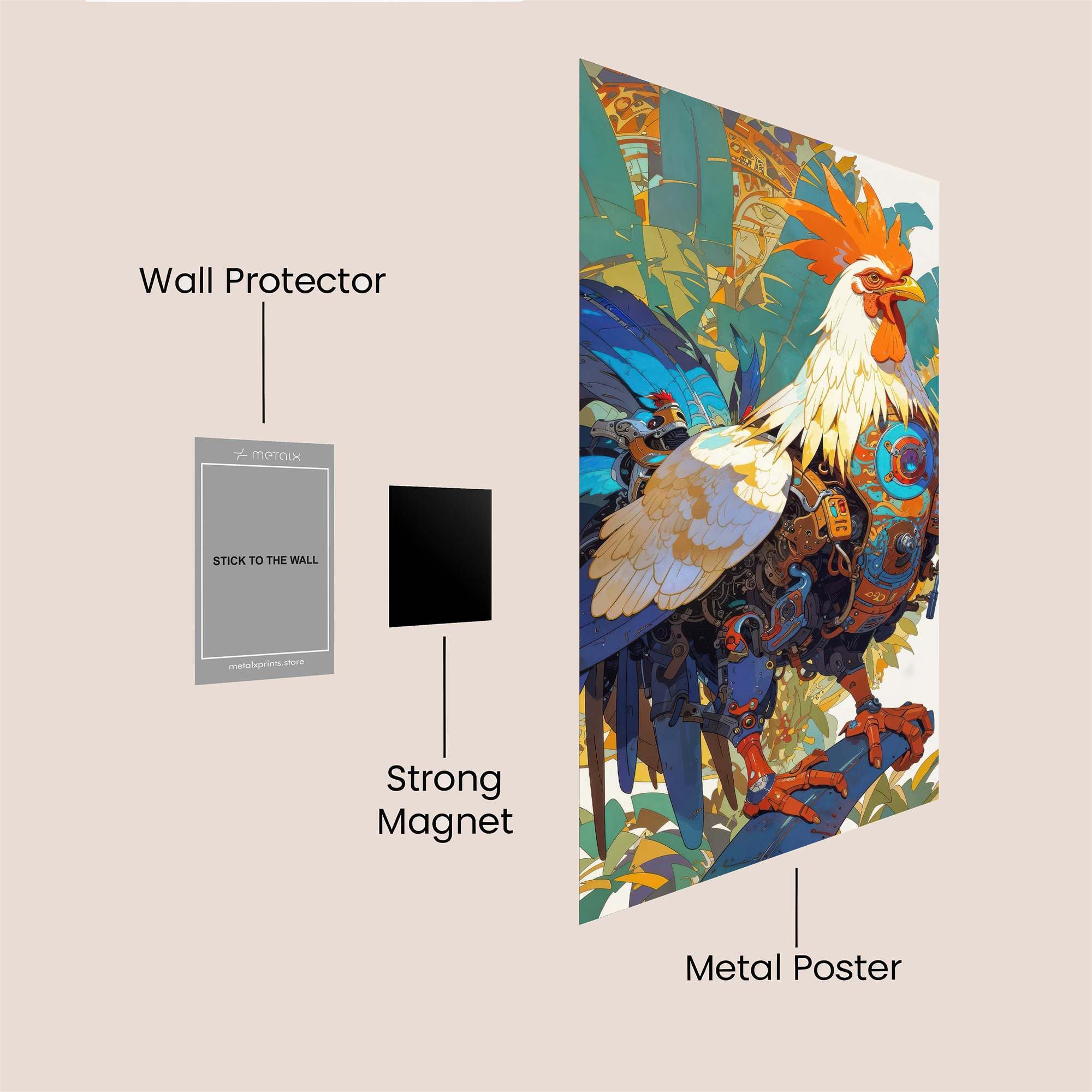 Cyborg Rooster Safe Wall Magnetic / M