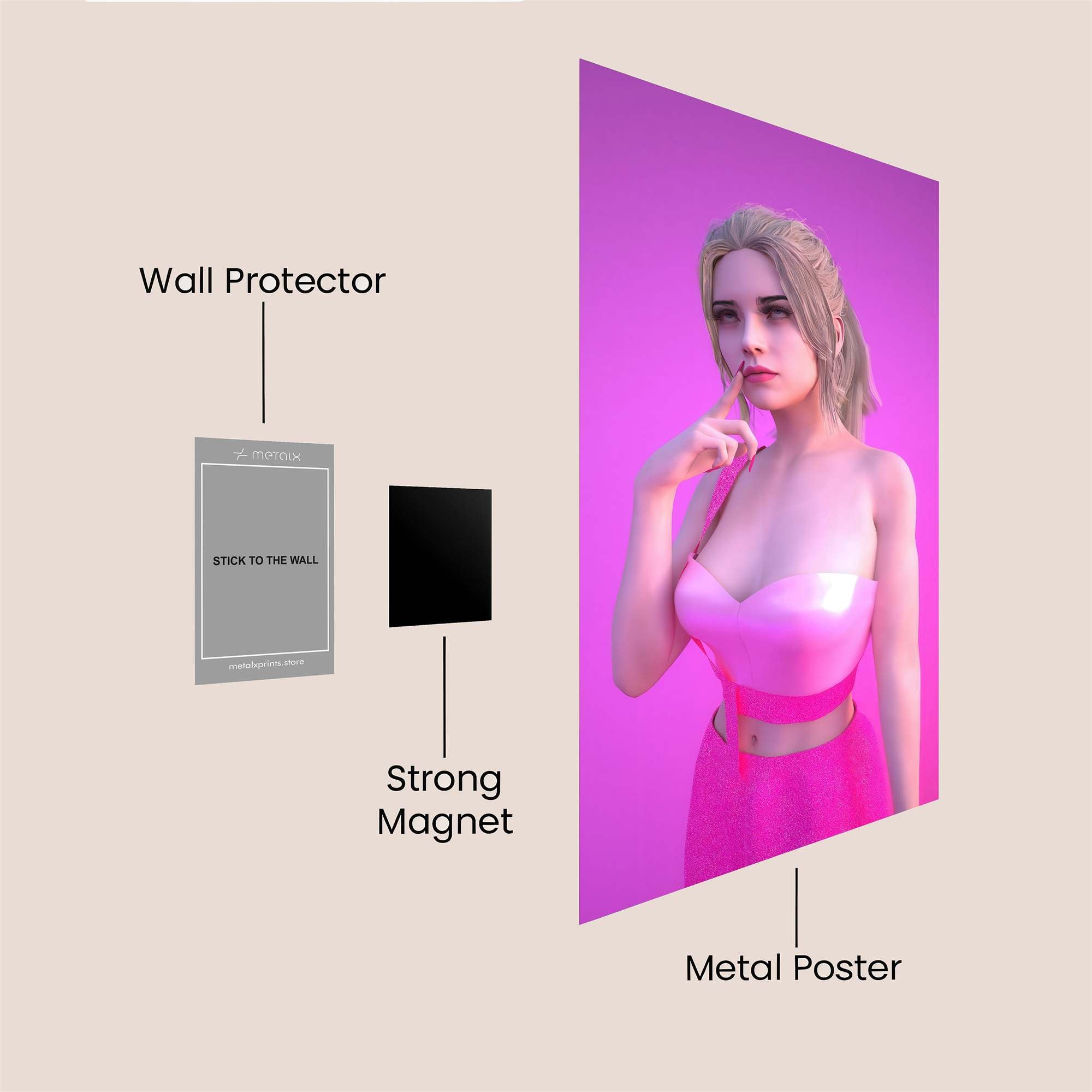 Pink Ponder Safe Wall Magnetic / M