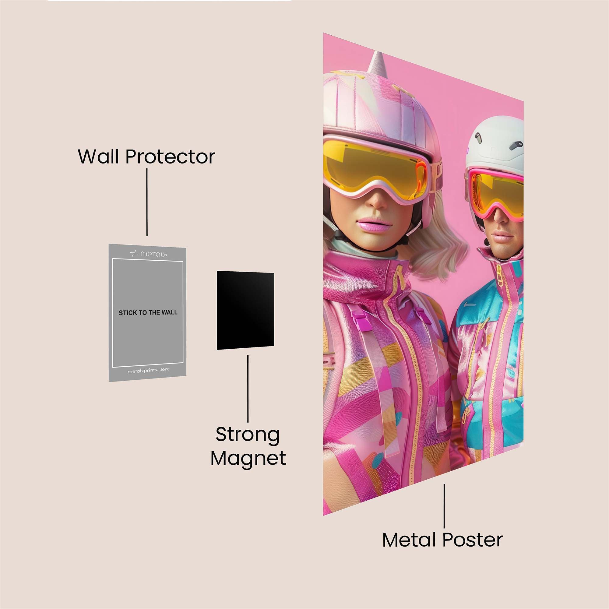 Skiing Whimsy Safe Wall Magnetic / M