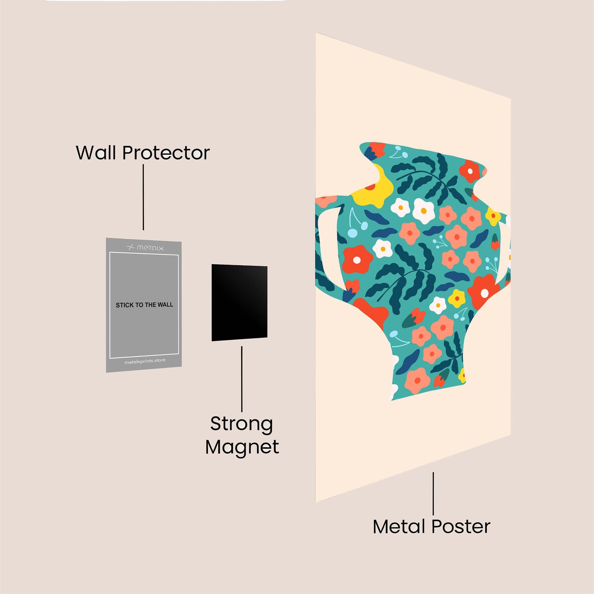 Floral Vase Safe Wall Magnetic / M