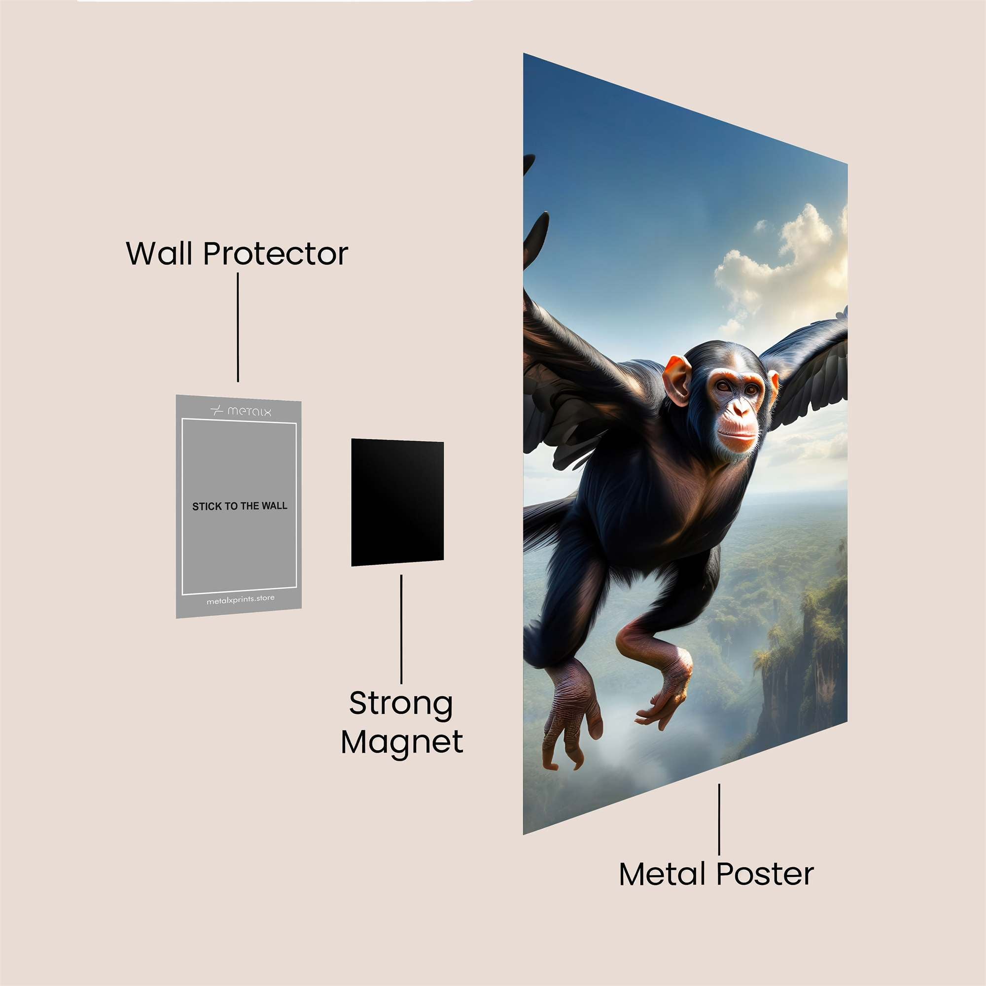 Chimpanzee Soaring Safe Wall Magnetic / M